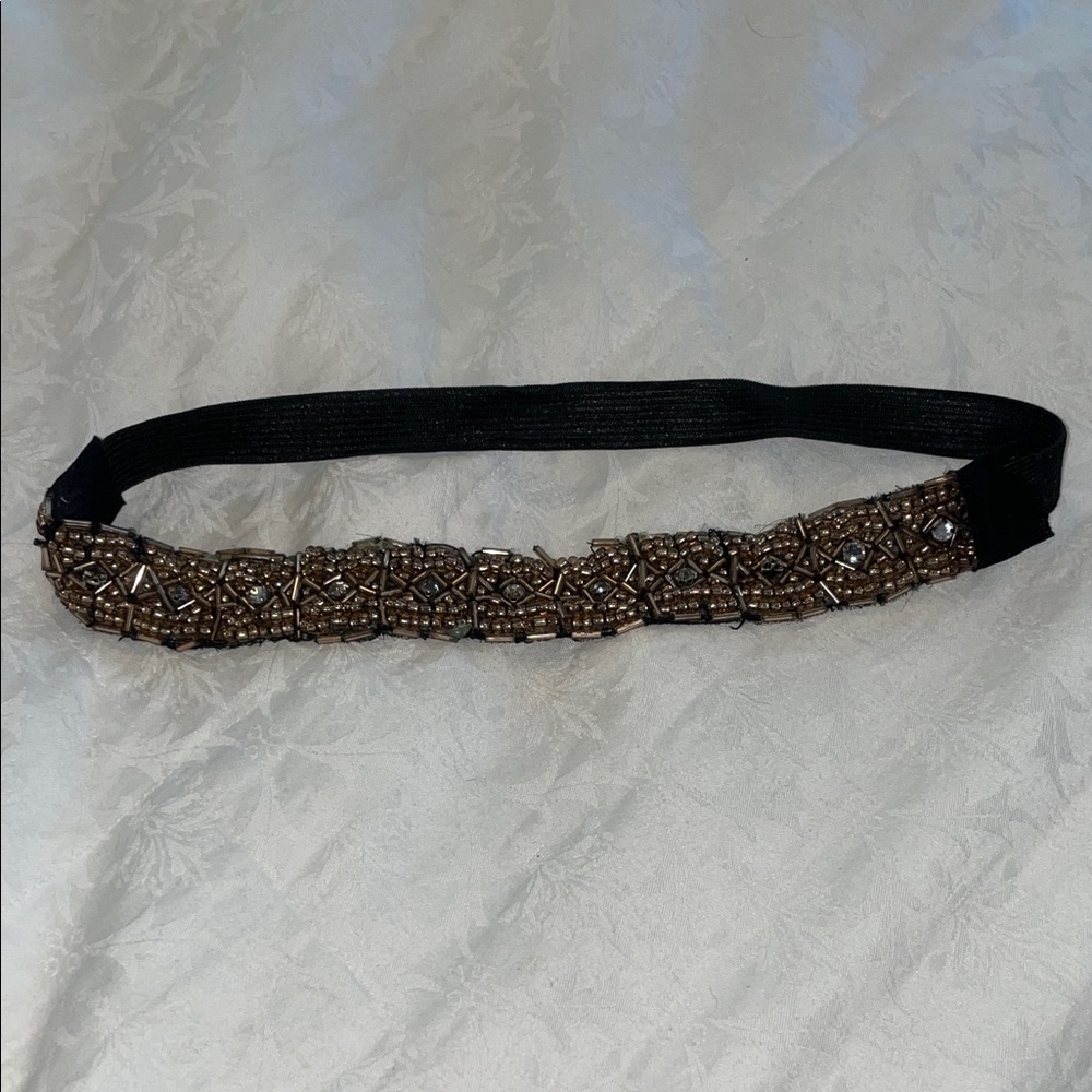 Elegant Beaded Headband - Black and Brown